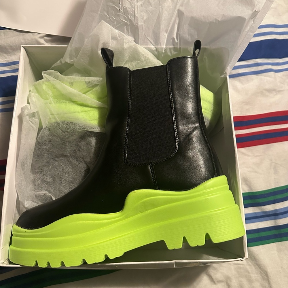 Black and Neon Green Platform Boots